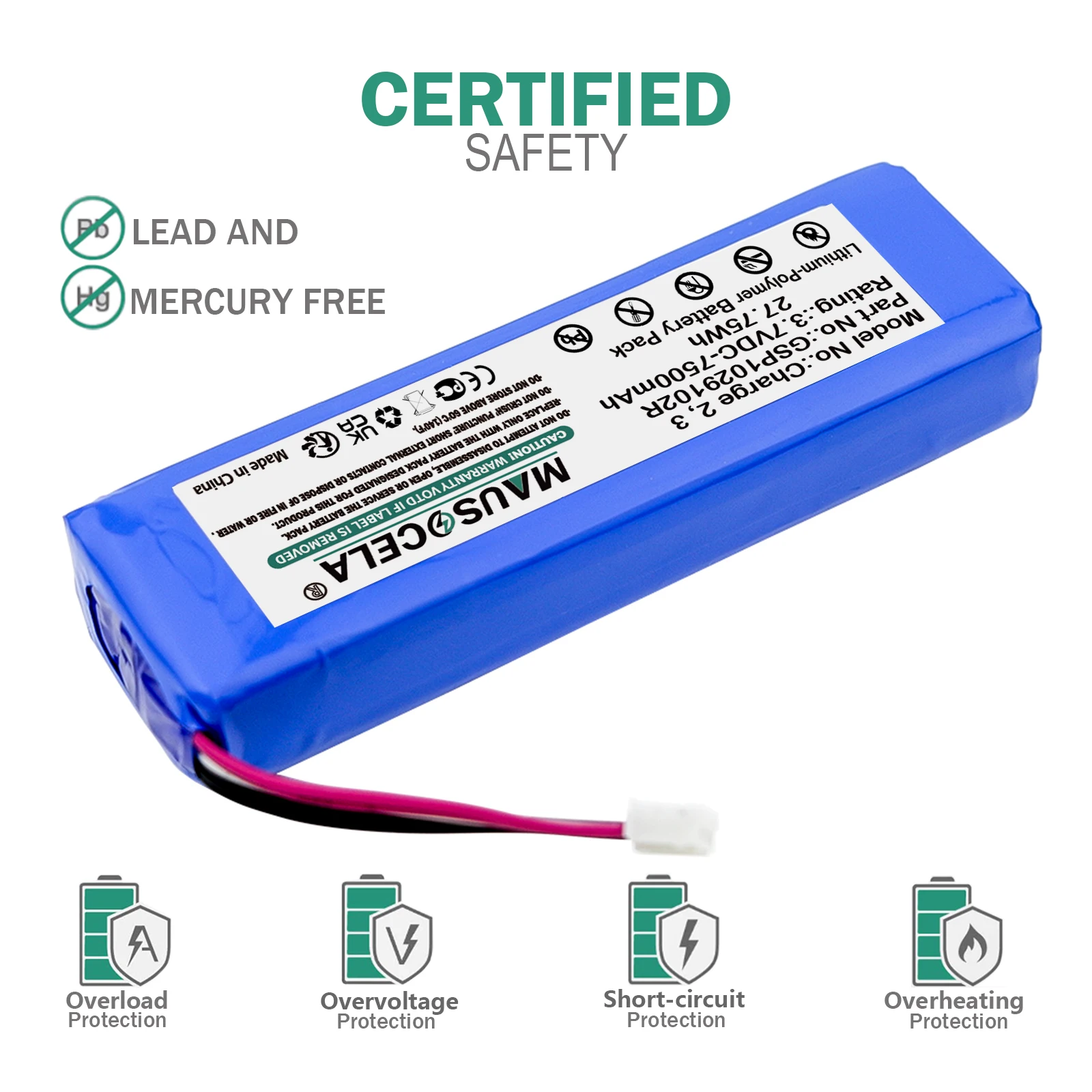 Фото Аккумулятор для колонок JBL 7500 мАч: GSP1029102R, P763098, Charge2+, Charge 2 Plus, Charge 3 2015, Charge 3 2015 Version, Charge 2, +Toolkit №3