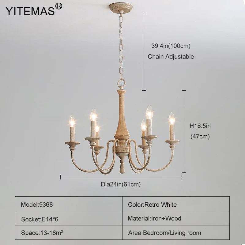 

Деревянная люстра YITEMAS 9368, 6 или 8 ламп, ретро белый