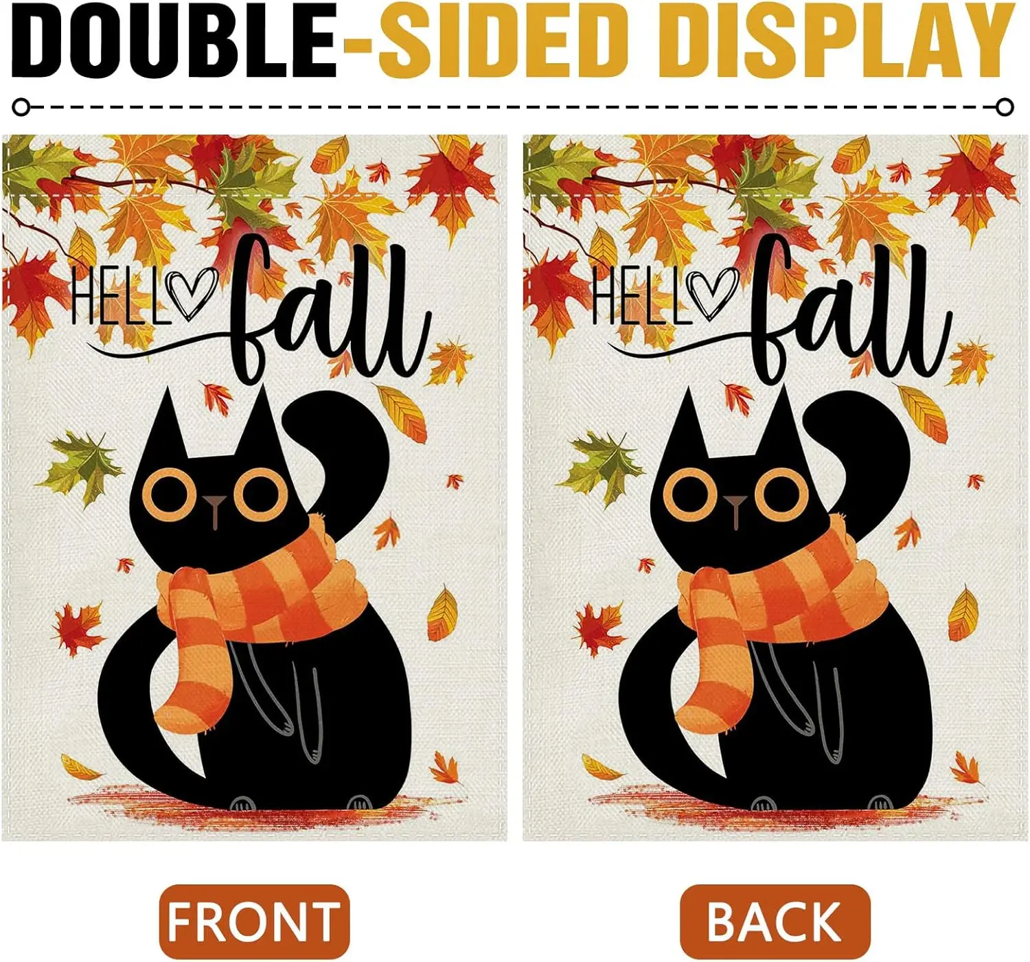 Фото Декоративный садовый флаг Dyrenson Hello Fall с изображением черной кошки, осенние кленовые листья, украшение для двора и дома, подарок для владельца питомца, UUN №4