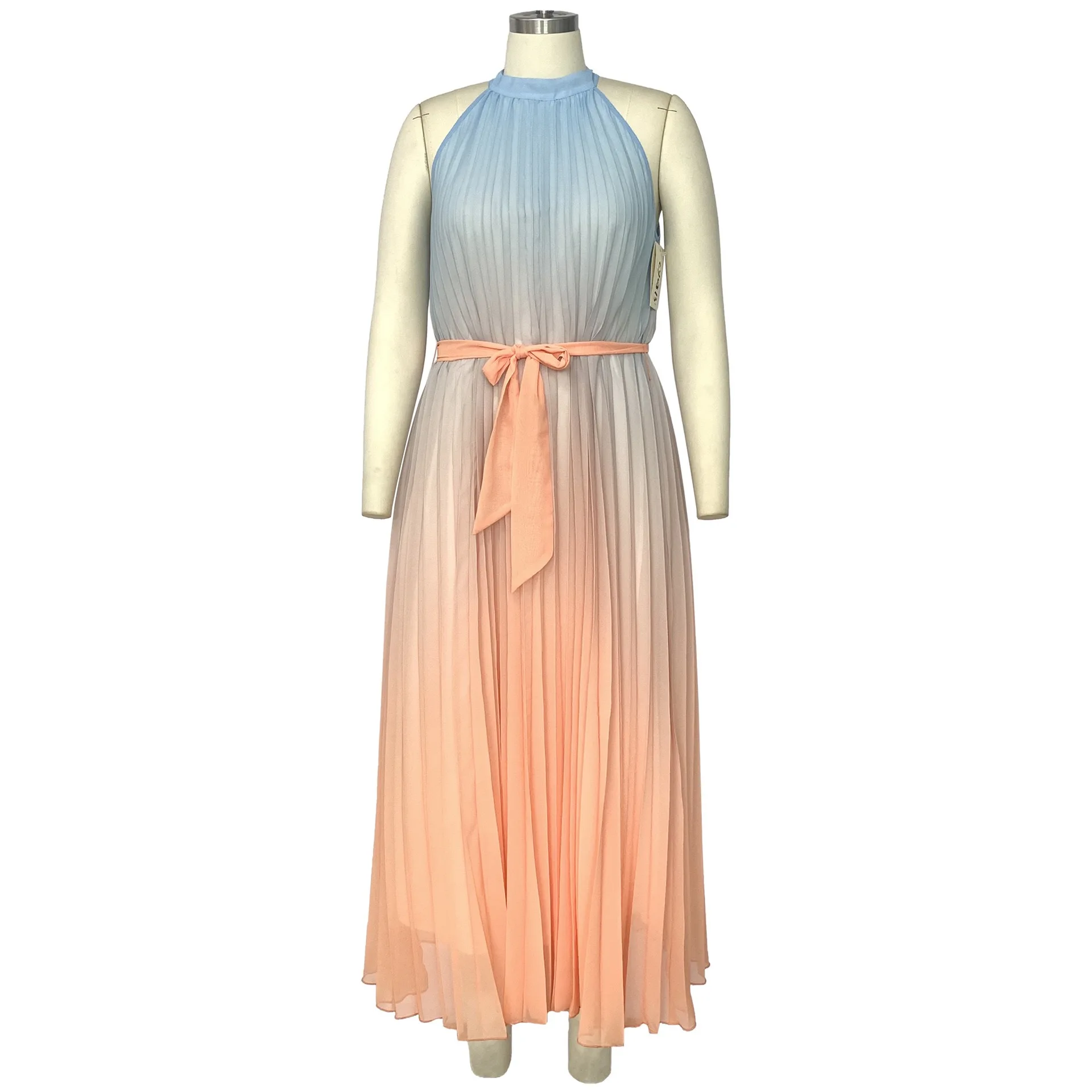 4XL 5XL Plus Size Dresses for Women Pleated Round Neck Sleeveless High Waisted Elegant Oversized Evening Night Party Vestidos