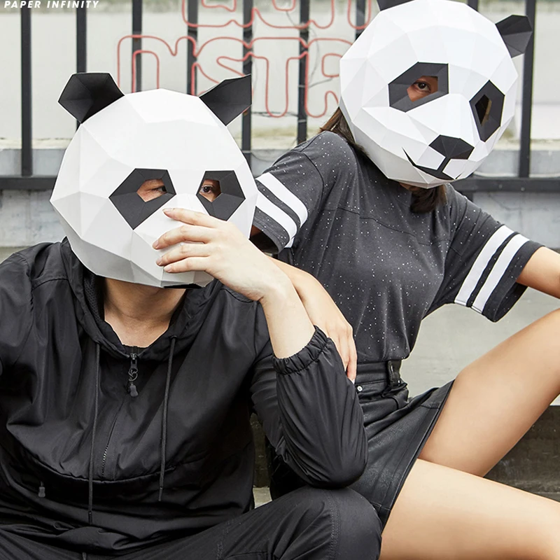 

3D Бумажная форма, маска на голову панды, головной убор, модель животного, реквизит для косплея на Хэллоуин, для взрослых и детей, для вечеринки, маски для рукоделия