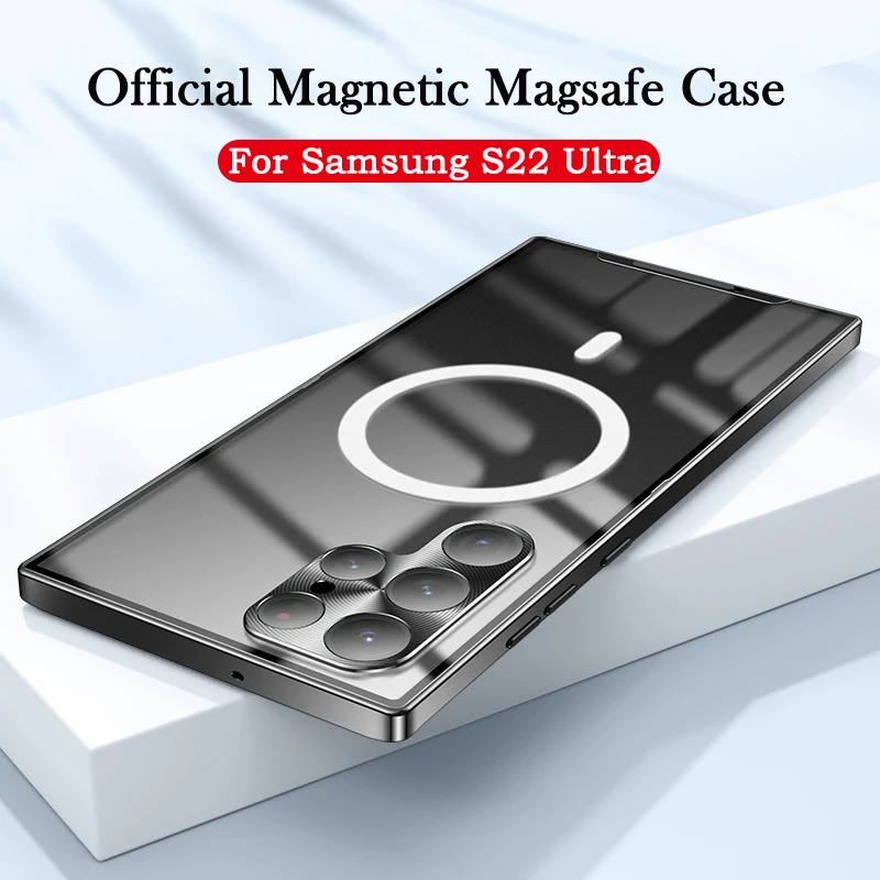 

Металлическая Рамка Магнитный чехол для Samsung Galaxy S22 Ultra S22 Plus 5G Чехол встроенный объектив камеры стеклянная пленка S22Ulta матовая крышка S22 +
