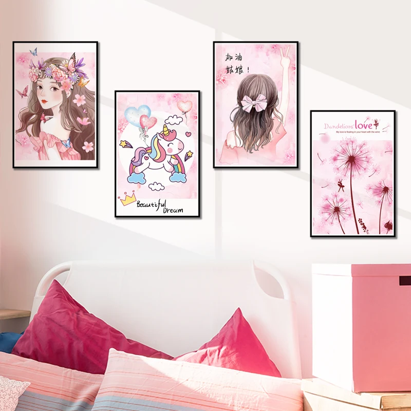 

[SHIJUEHEZI] Cartoon Girl Wall Sticker DIY Unicorn Flowers Mural Decals for Kids Rooms Baby Bedroom Nursery Home Decoration