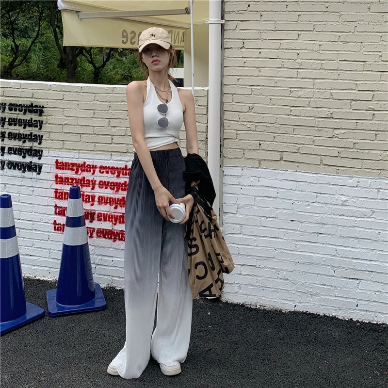 Personality Street Apparel Wide Leg Pants Women Korean Fashion Loose Spring Autumn Design Sense Summer Thin Sweet Cool Ins Tide