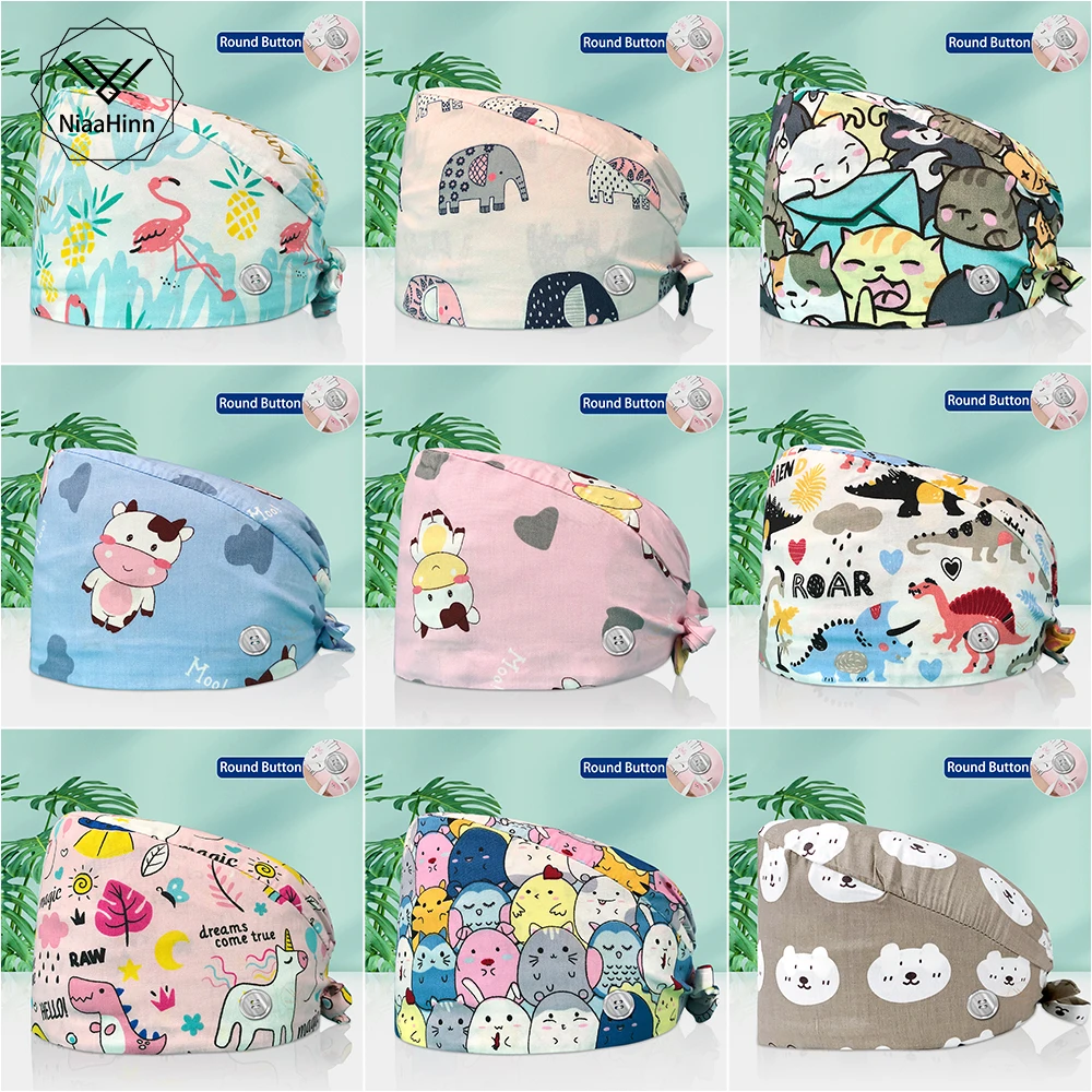 

Men and Women Breathable Reusable Cotton Printed Clinical Cap Wholesale Medical Surgical Scrubs Hats Dental Hospital Nursing Cap