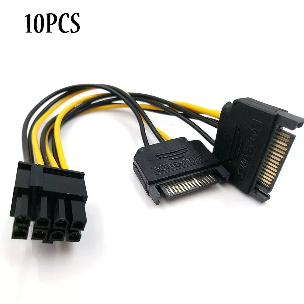 

10pcs Dual 15Pin SATA Male To PCIe 8Pin(6+2) Male PCI Express PCI-E Video Card Splitter Adapter Power Supply Cable