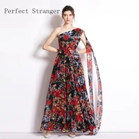 original design high quality 2022 summer new arrival one shoulder floral holiday dress maxi dresses for women vestidos mujer