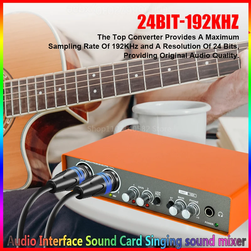 Audio Interface Sound Card with Monitoring,Electric Guitar Live Recording Professional Sound Card For Studio，Singing sound mixer