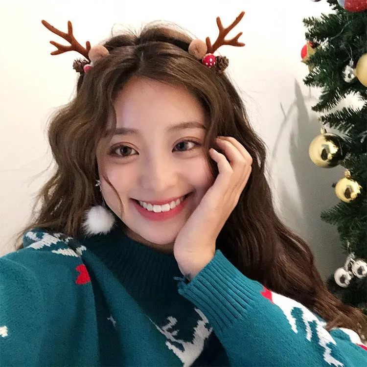 Рождественская повязка на голову с оленями рогами цветами застежкой головной