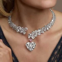 crystal zircon heart pendant charm torques open choker necklace wedding jewelry for women rhinestone adjustable collar necklace