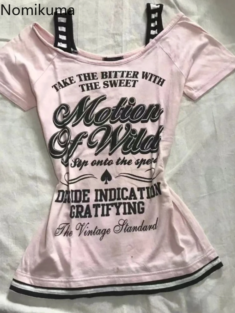 Летние женские футболки с коротким рукавом и вырезом лодочкой модные надписью Y2k