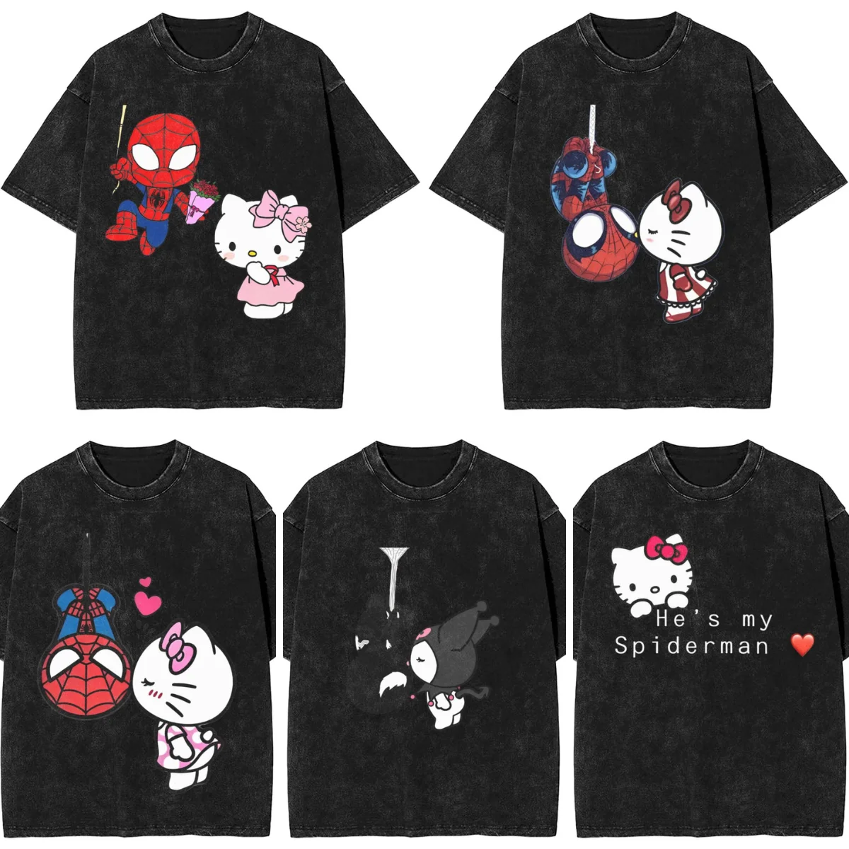 Футболка Человек-паук Hello Kitty Love футболки в стиле хип-хоп винтажные топы с