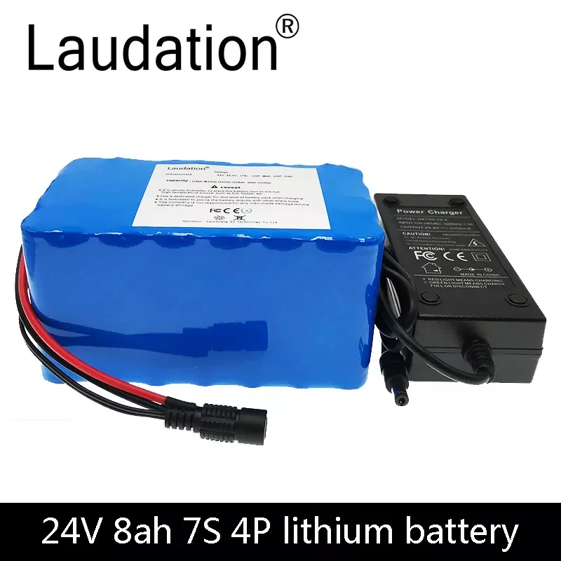 

Laudation New/24V 10ah Electric Bicycle Lithium Battery 7S 4P Built-in Balanced 15A BMS And 29.4V 2A charger For 250W 350W Motor