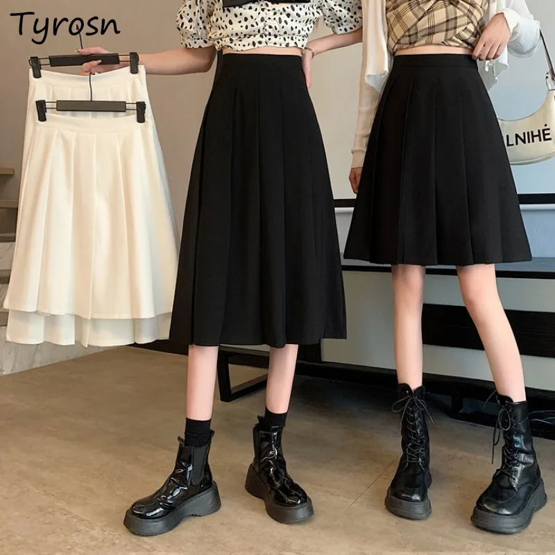 

Skirts Women Folds Daily All-match Pure Simple Stylish Korean Style High Waist Ladies Casual A-line Faldas Elegant Mini Summer