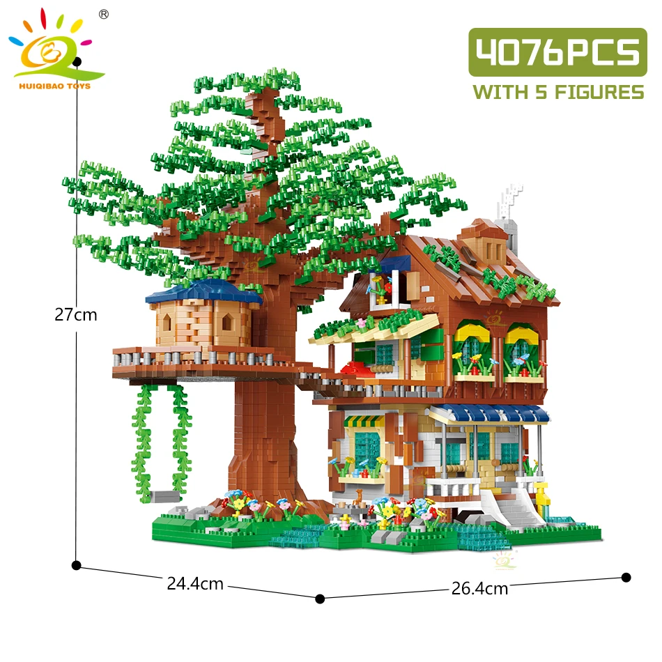 HUIQIBAO Elves Green Tree House Мини Строительные блоки MOC микро Кирпичи игрушки для детей