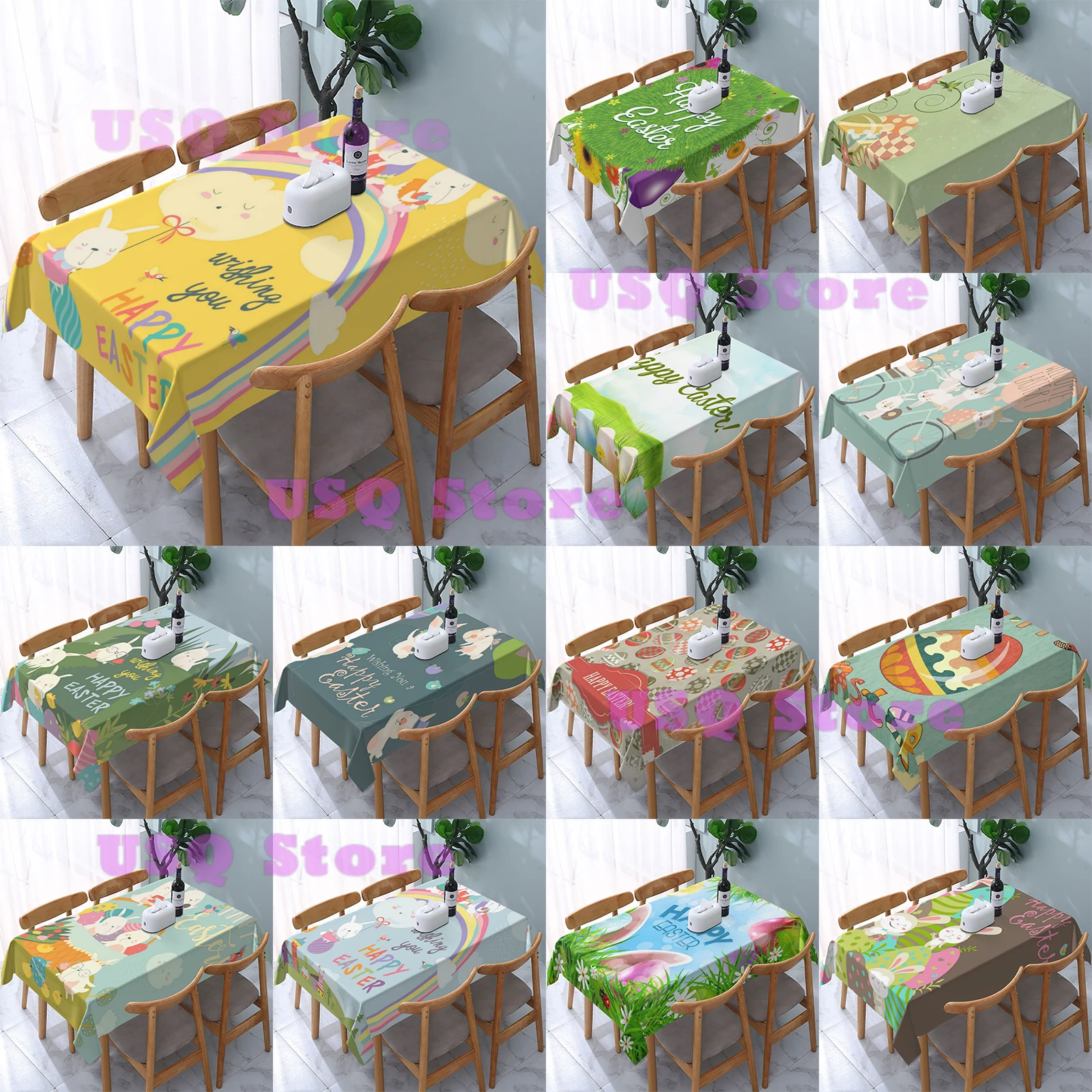 

Rectangle Tablecloth THappy Easter able Cloth for Dining Buffet Indoor Outdoor Pattern Easter Egg for Holiday Home Party Picnic