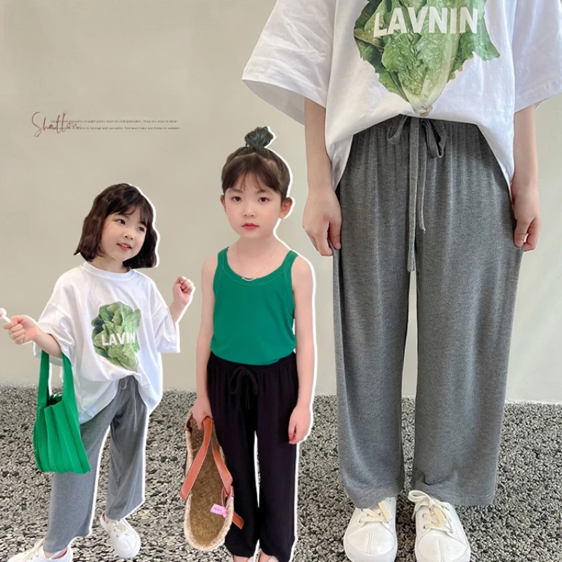 

Kids Girl Casual Pants Wide-leg Thin Breathable Summer Elastic Waist Trousers Toddler Cotton Sportwear Haren Pants Child Clothes