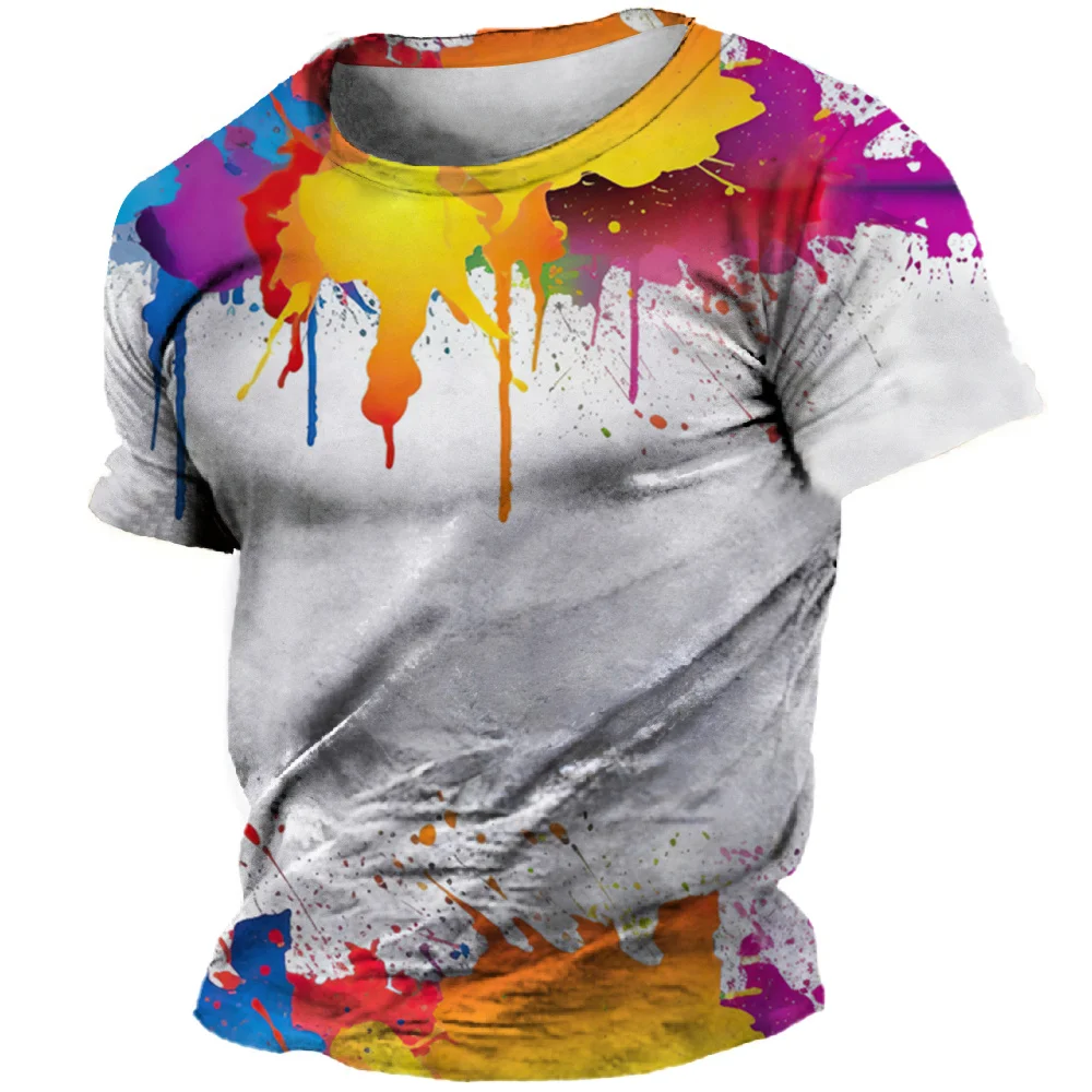 

Summer Fashion Retro Color Coating streetwear men Trend Casual Hip Hop Harajuku Printed Handsome O-neck Short Sleeve Tees Tops