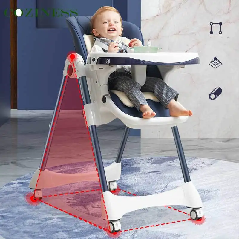 Baby Dining Chair Foldable Metal Bracket Caster Portable Baby Chair Newborn Training Learn Eating Feeding Home Seat Dining Table