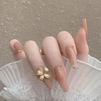 24pcs oval head false nails pink almond artificial fake nails with glue full cover nail tips press on nails diy manicure tools
