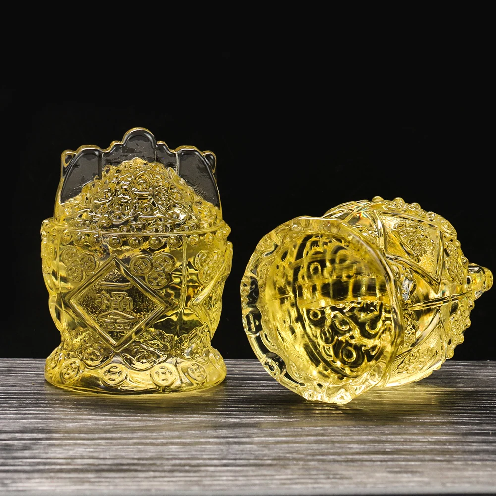 

Golden Treasure Bowl Ingot A Bucket of Gold Crystal Glass Colored Glaze Ornament Craft Lucky Fortune Mascot Feng Shui Home Decor
