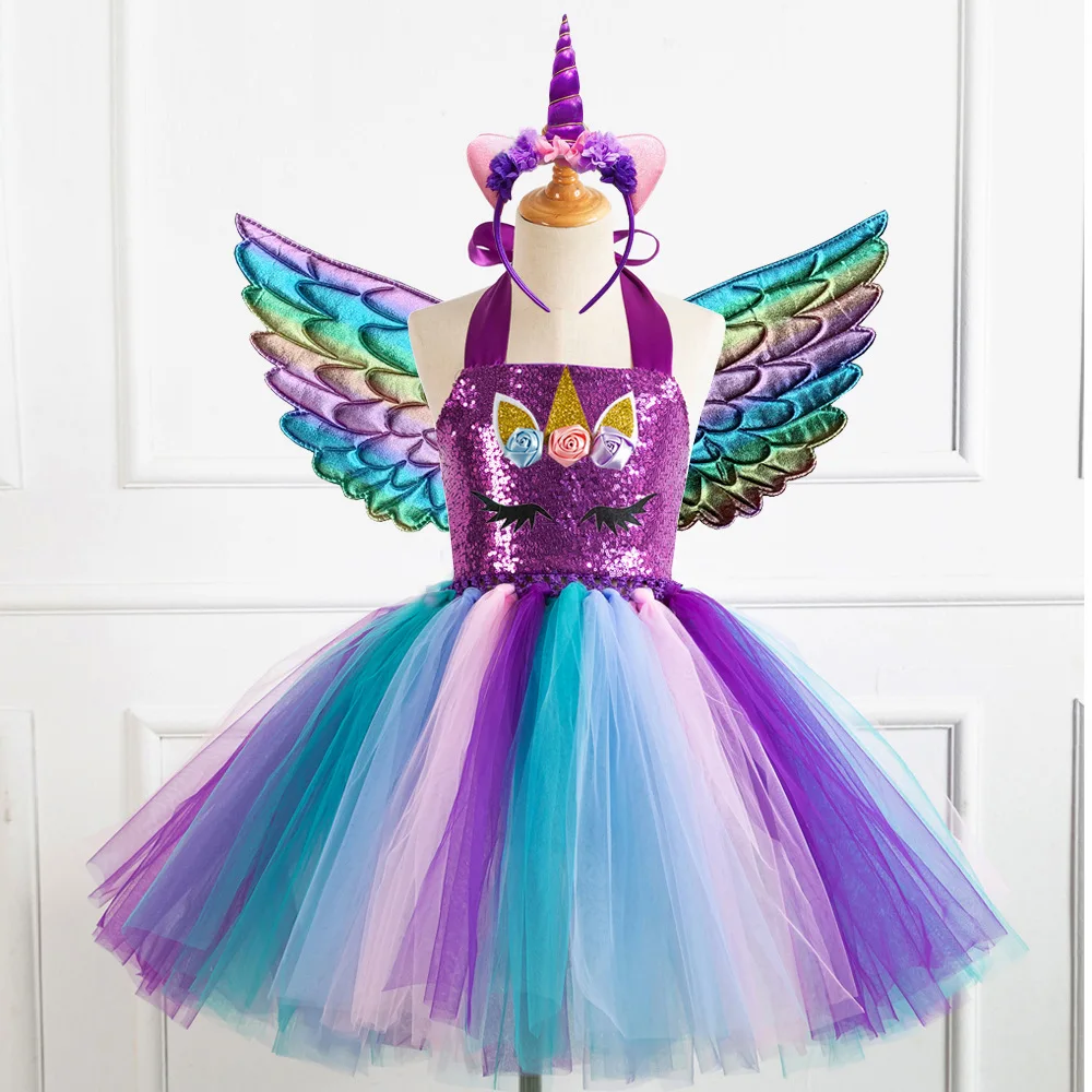 Платье с блестками и единорогом для девочек от 2 до 12 лет наряды дня рождения