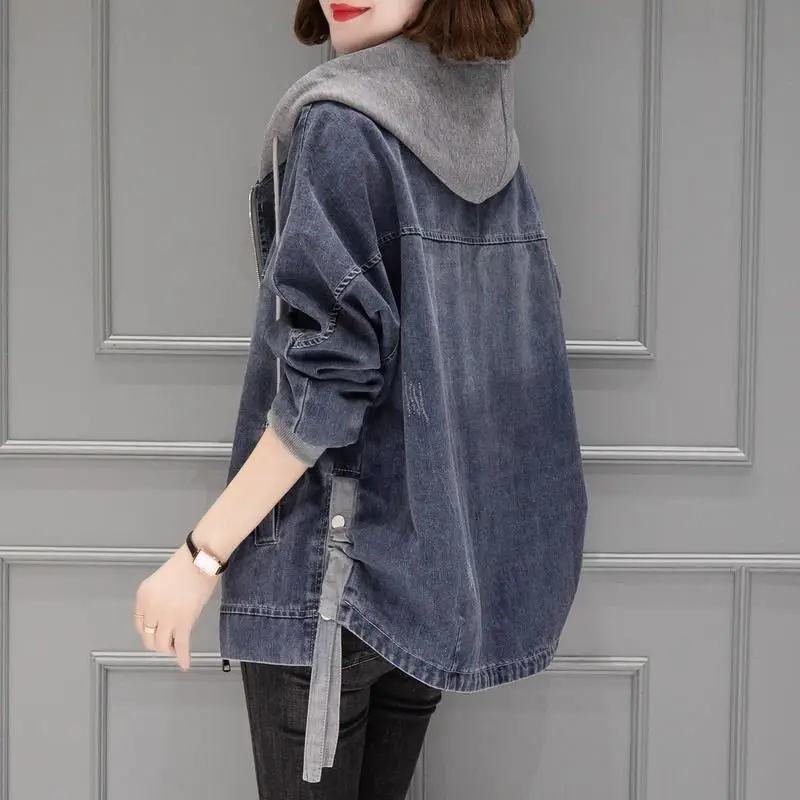 

Spring Autumn Korean Style Loose New Early Autumn Streetwear Denim Jackets Women Korean Fashion Hooded Jacket Casual Jeans Q364