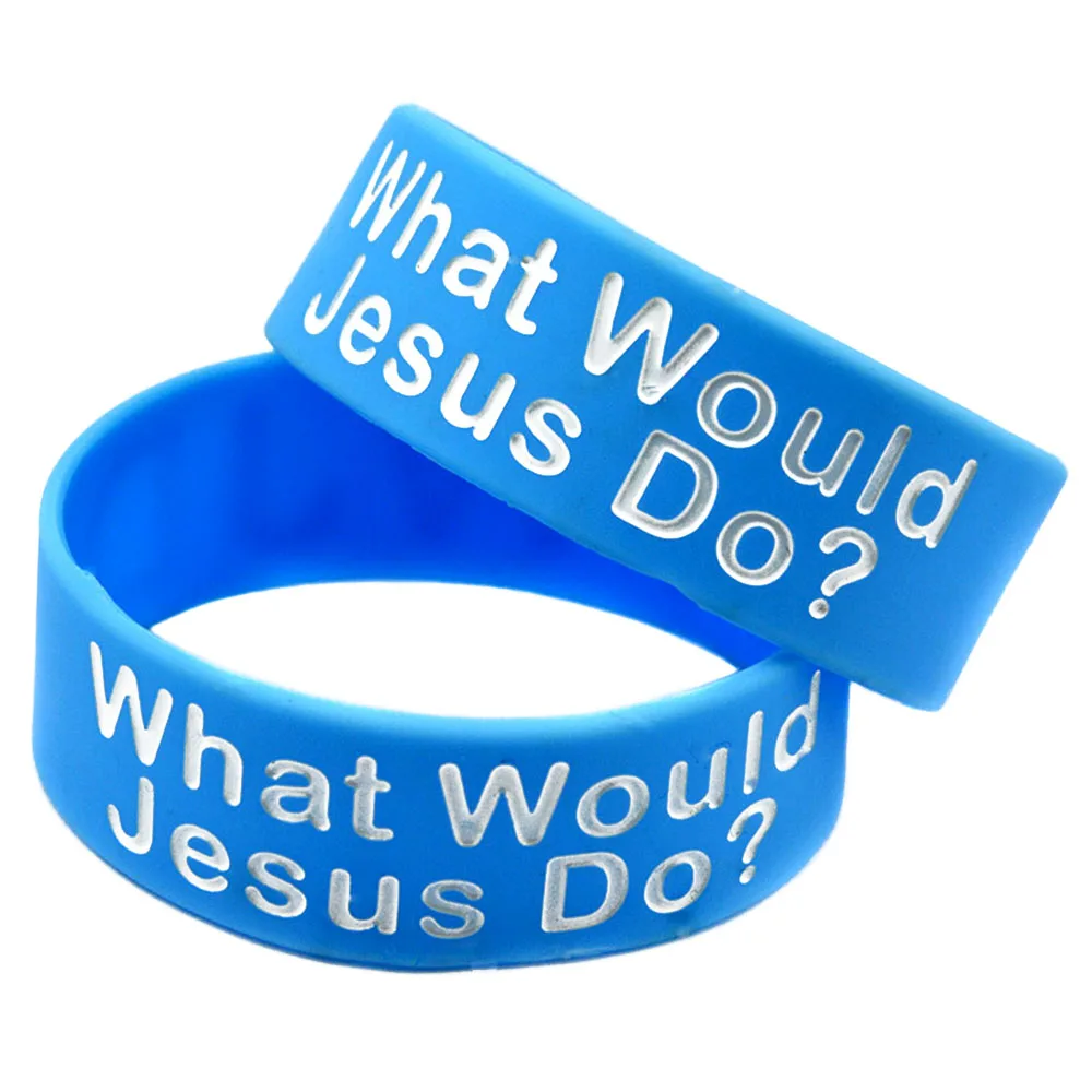 Фото 1 шт. синий силиконовый браслет с надписью WWJD (What Would Jesus Do), ширина 1 дюйм. №3