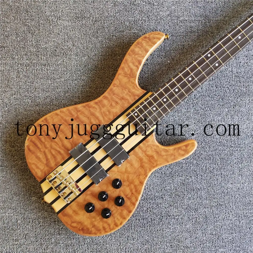 

Rare Ken Smith 4 Strings Natural Quilted Maple Top Electric Bass Guitar Active Wires & 9V Battery Box, 5 ply Sandwich Neck