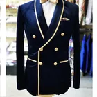 2022 реальные двубортные мужские костюмы с золотой шалью и лацканами Nvay Blue бархатные Свадебные смокинги для жениха мужской блейзер для вечевечерние НКИ деловые костюмы