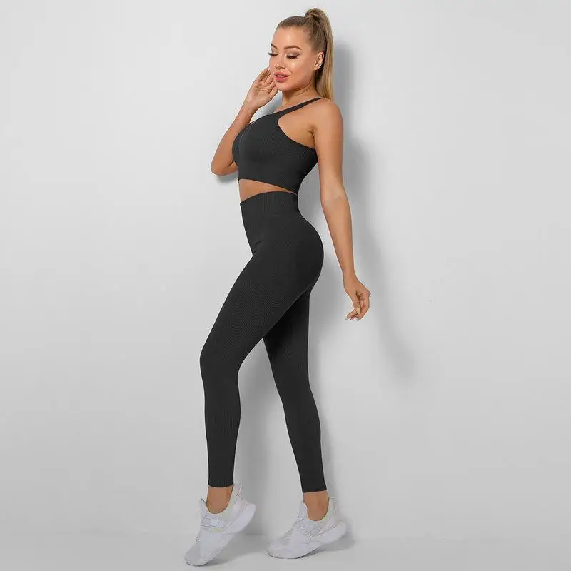 2 Piece Yoga Set Solid Color Fitness Leggings Sport Bra Gym Set Women Activewear Summer Workout Clothes Outfits Female Tracksuit