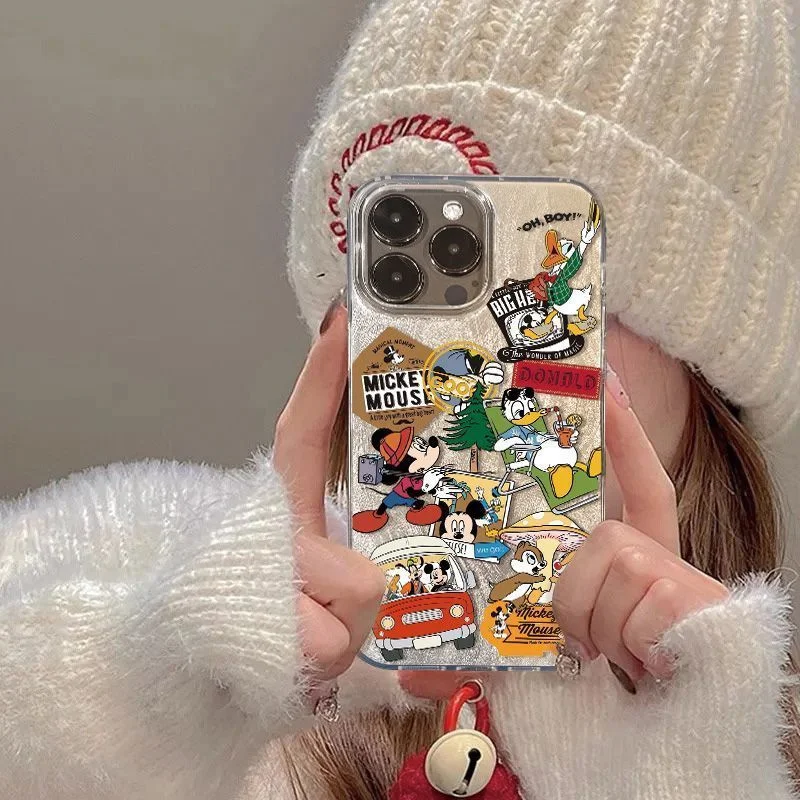 Фото Чехол для iPhone 11 12 13 14 15 16 17 Pro Max Plus с изображением Микки Мауса, Дональда Дака, в стиле аниме, с солнцезащитными очками и напитками, противоударный чехол Pluto Drive №2