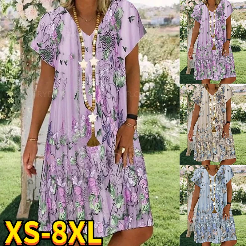2022 Summer Women's Shift Dress Knee Length Dress V Neck Female Casual Dress  Fashionable Design Plus Size New - купить по выгодной цене | AliExpress