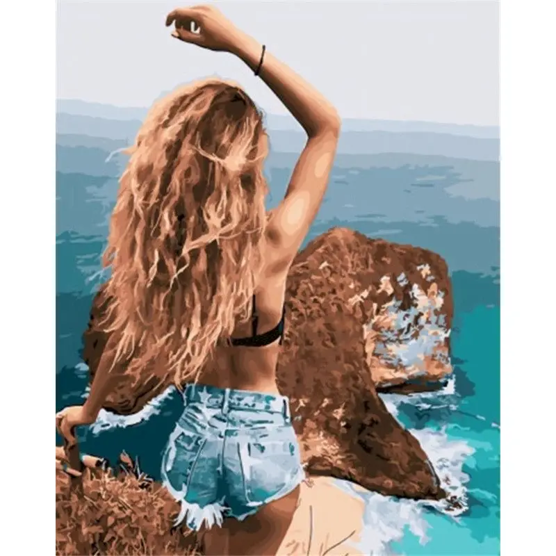 

GATYZTORY Framed Painting By Numbers Kits 60x75cm Framed On Canvas Woman Looking At Sea Figure Picture By Number Home Arts