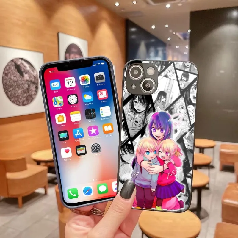 

Anime AI Oshi no ko Phone Case for iPhone 14 13 12 11 Pro Max X XR XS 8 7 Plus Liquid Glass Phone Cover Funda