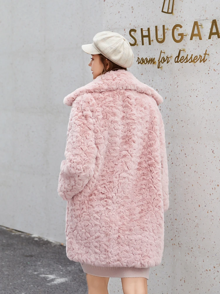 Fashion Imitation Rabbit Fur Coats Women 2022 Winter Loose Warm Horn Button Coat Casual Sweet Imitation Fur Mid-length Outwear