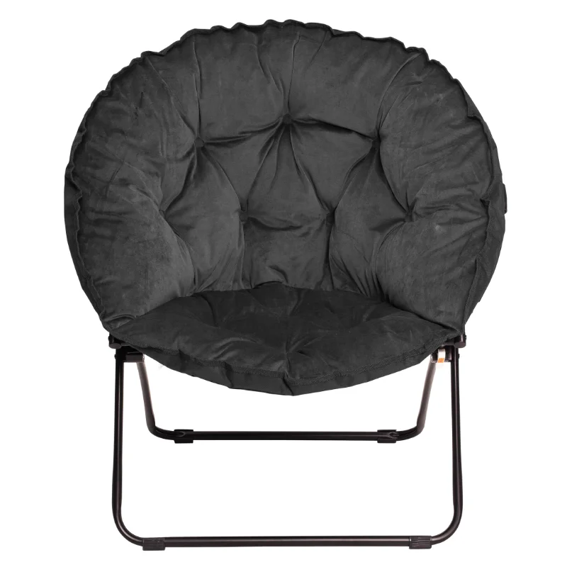 

Folding Round Chair with High Gloss Black Frame in Tufted Velvet Fabric, Black