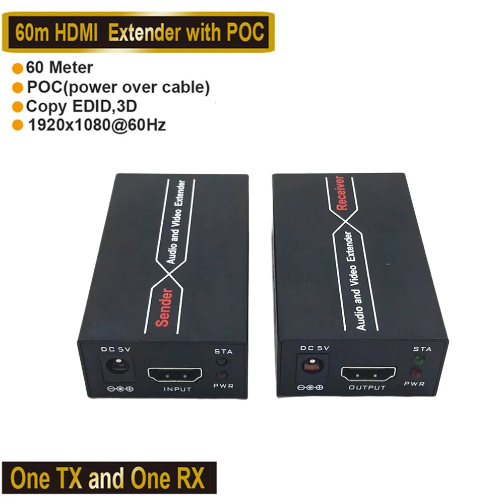 Удлинитель HD 1080P на 60 м, ретранслятор HD через кабели Ethernet Cat 6Cat 7 с функцией EDIID, передатчикприемник RJ45, удлинитель HDTV (art.: 3920dbd7dbbd3) - 3920dbd7dbbd3