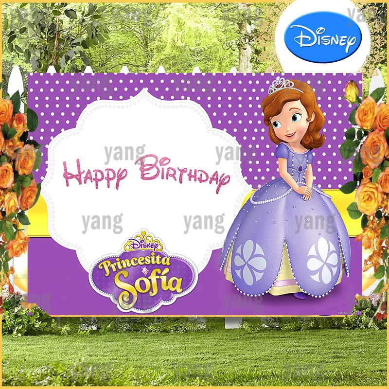 Free Customize Sofia Disney Princess Girl Happy Birthday Party Purple Backdrop Cute Decoration Baby Shower White Dots Background