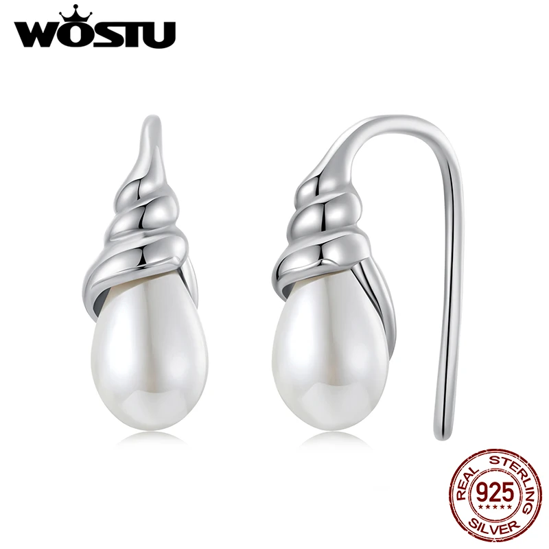 WOSTU стерлингового серебра 925 пробы серьги-раковины для женщин висячие серьги с