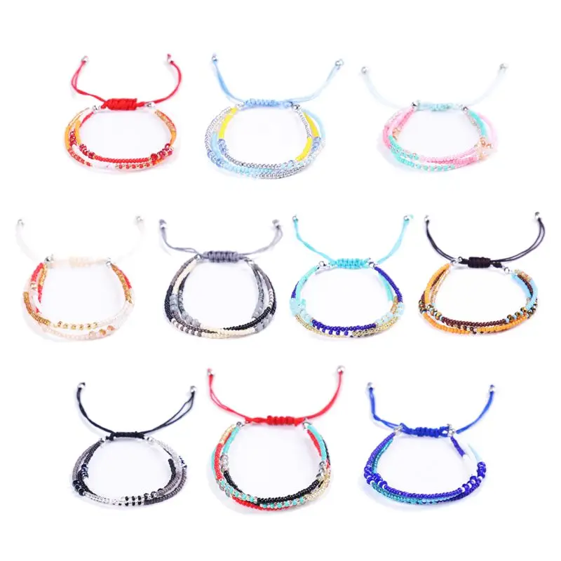 

Stackable Bead Braided Bracelets Layered Bead Adjustable Bracelet Boho Party Jewelry Women Multi-Layered Bangle