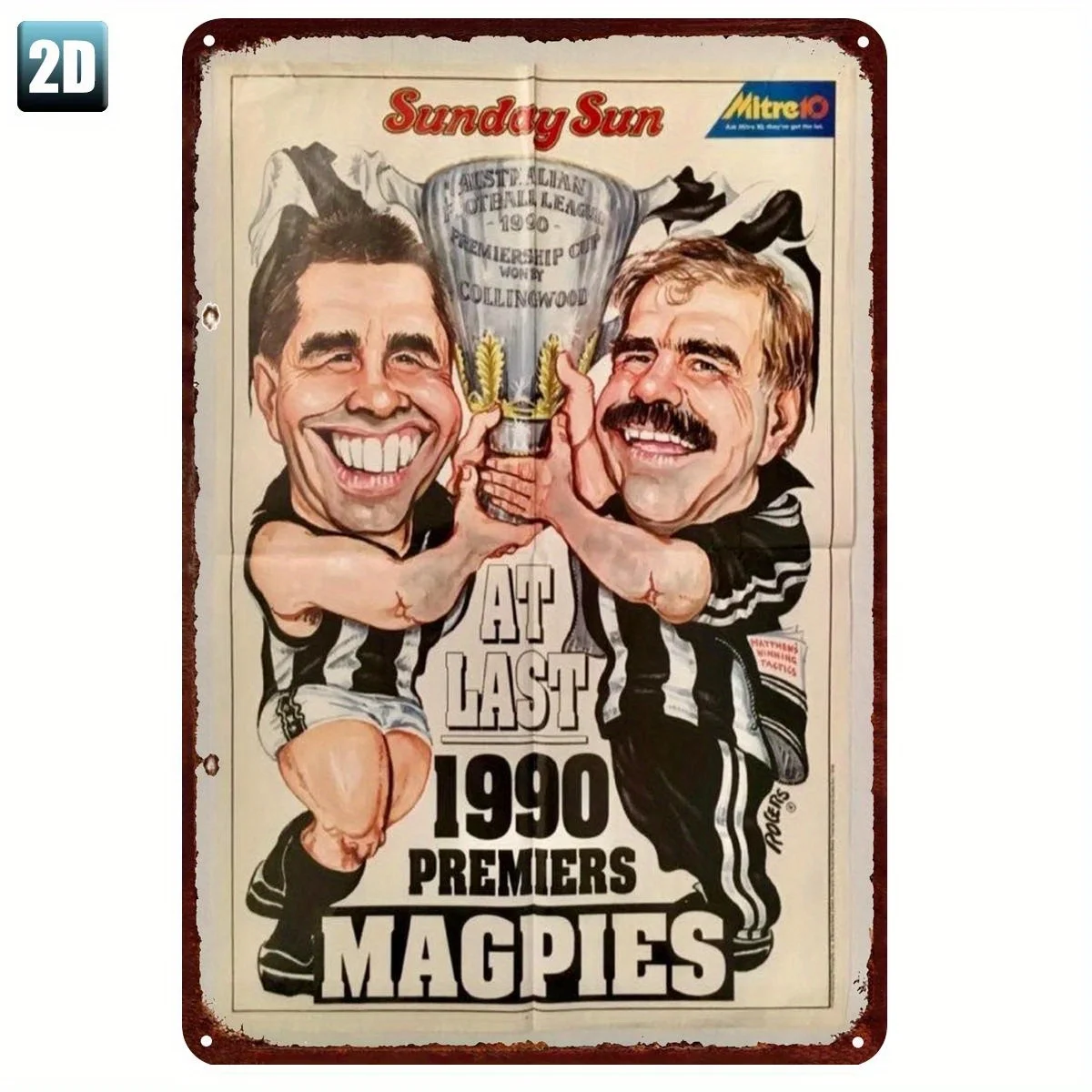Фото Металлический знак Premiership Collingwood Magpies AFL 1990-4, настенное искусство Sunday Sun Trophy Victory, спортивный декор в стиле ретро для мужской пещеры, бара №1