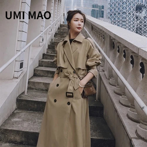 

UMI MAO Yamamoto Dark Spring Autumn Korea British Wind In The Long Paragraph Slim Windbreaker Jacket Female Trench Coat Y2K