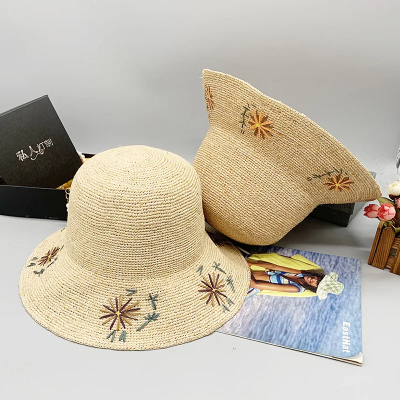 

Шляпа женская Соломенная из рафии с широкими полями и вышивкой