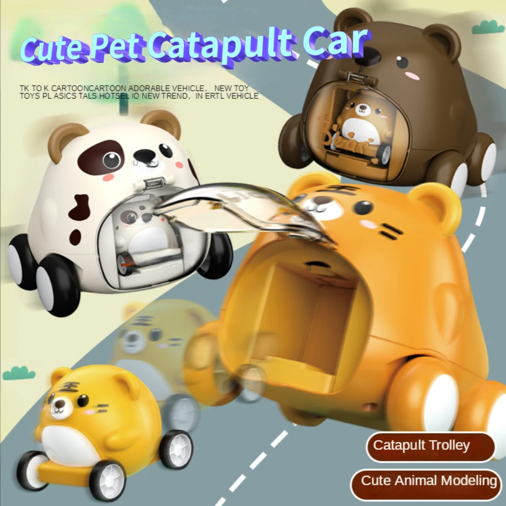 

Mini Catapult Car Baby Montessori Toy Cartoon Inertia Car Novelty Pull Back Car Parent-child Interactive Game Childs Puzzle Gift