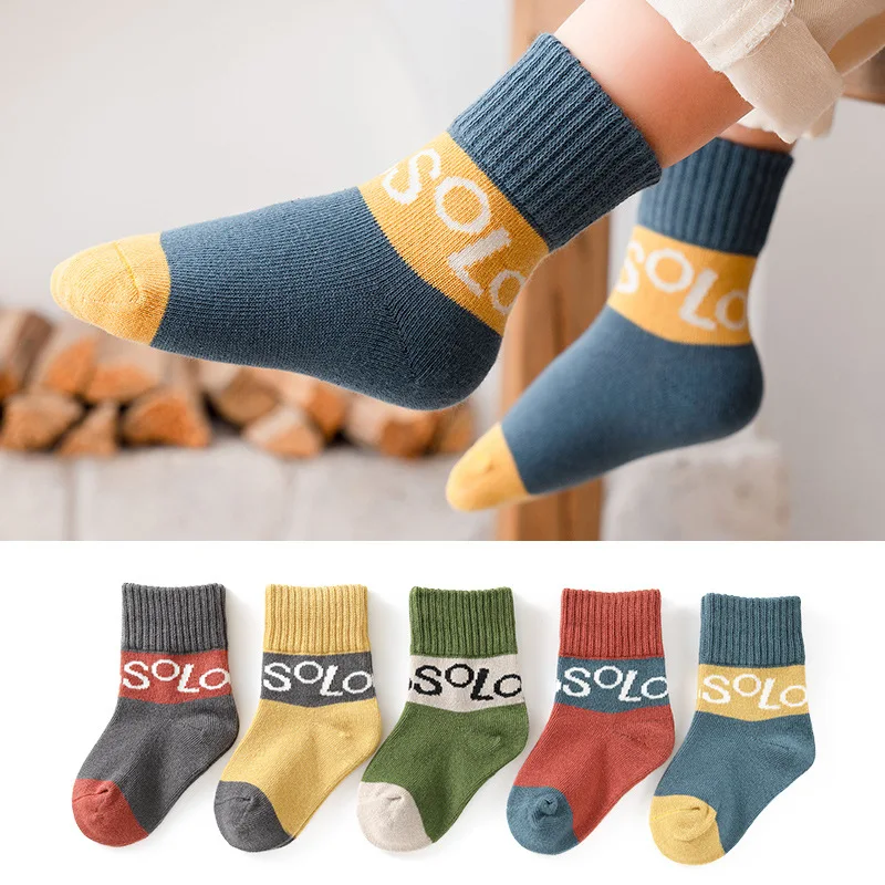 Children Cotton Socks 5 pair Student Floor Sock Autumn Winter Boy Girl Multi Color Socking Kids