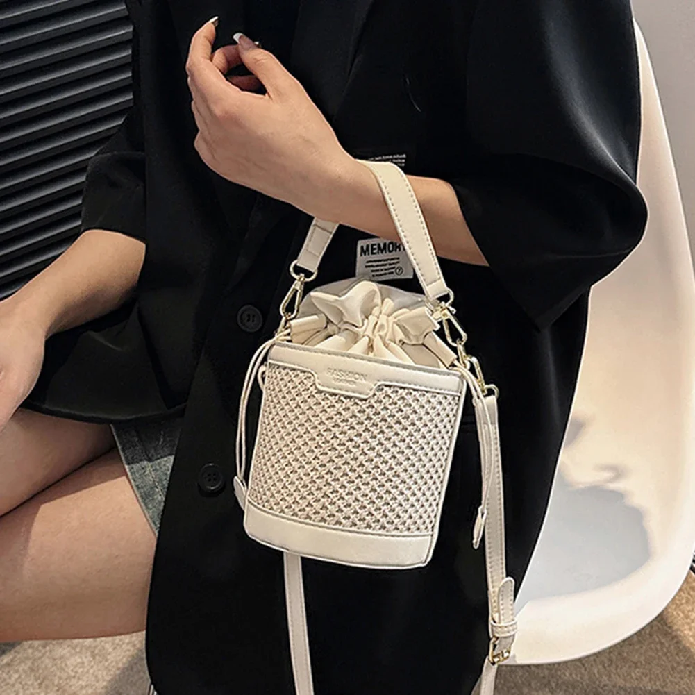 Zomer Strand Nieuwe Ronde Stro Tote Bag Raffia Emmer Zakken Schouder Tas Handtas