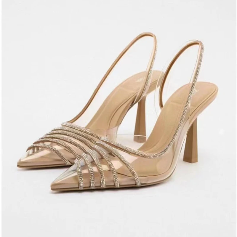 Sexy Women Shoes High-Heeled Sandals Elegant Crystal Stiletto Pointed Rhinestone Temperament Transparent Pumps for Wedding Party