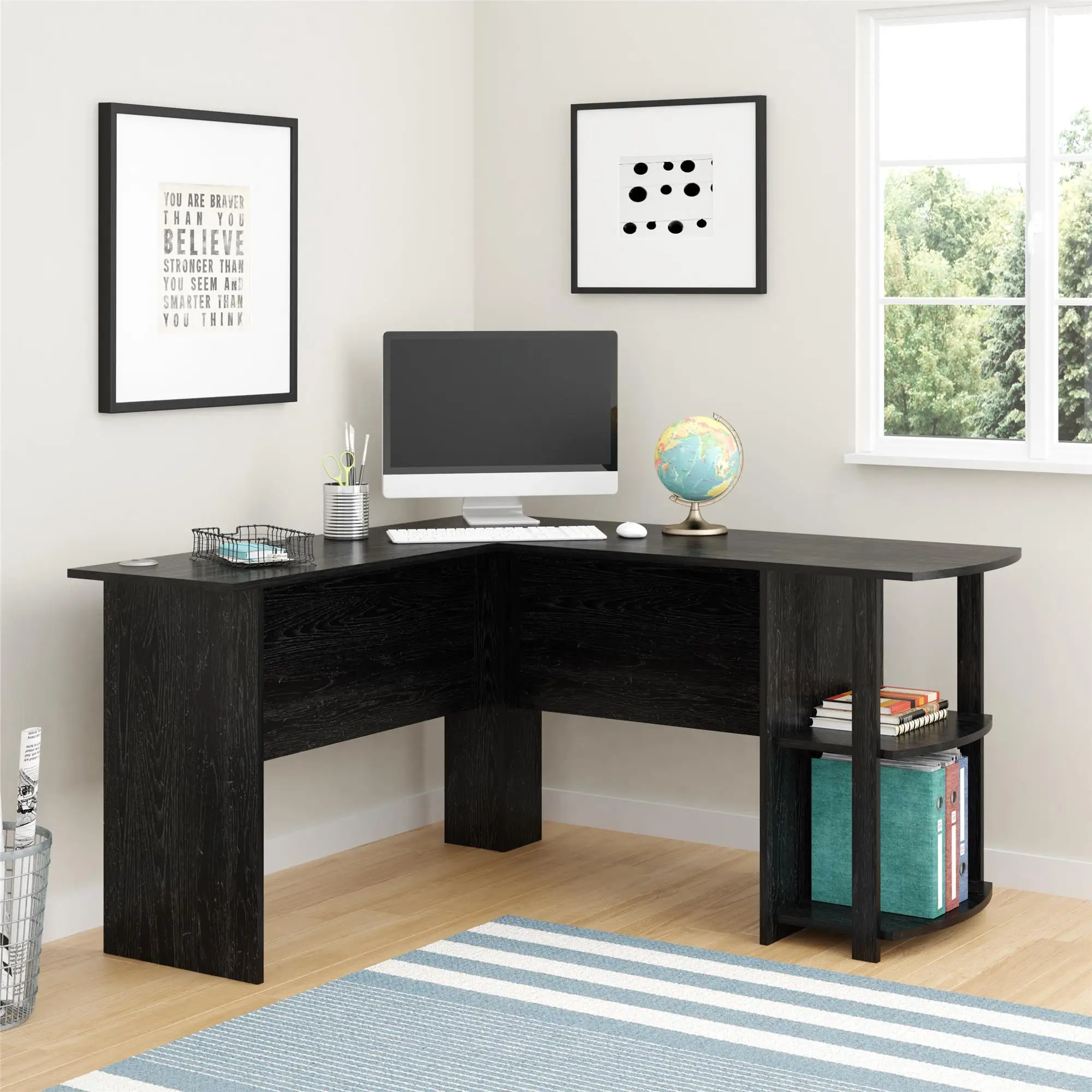 

Ameriwood Home Dominic L Desk with Bookshelves, Black Oak