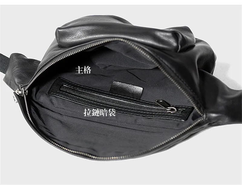High-quality genuine leather men's multifunctional chest bag outdoor casual luxury natural first layer cowhide black waist bag